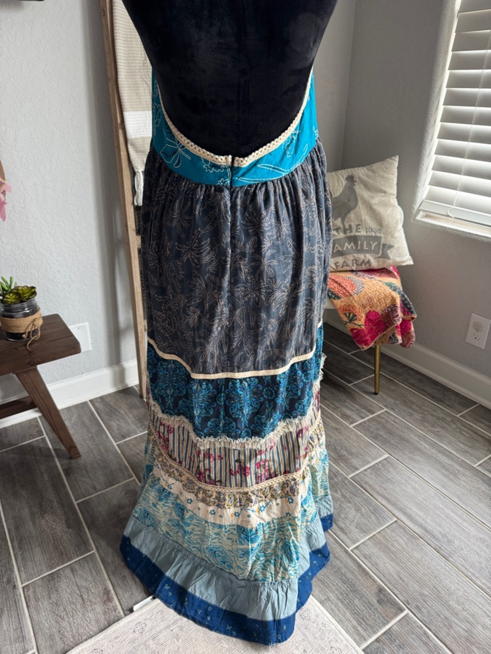 Jaded Gypsy Bohemian Teal and Navy Tiered Maxi Dress - Picture 2 of 6